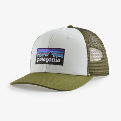 Patagonia P-6 Logo Trucker Hat White w/Palo Green WPAL